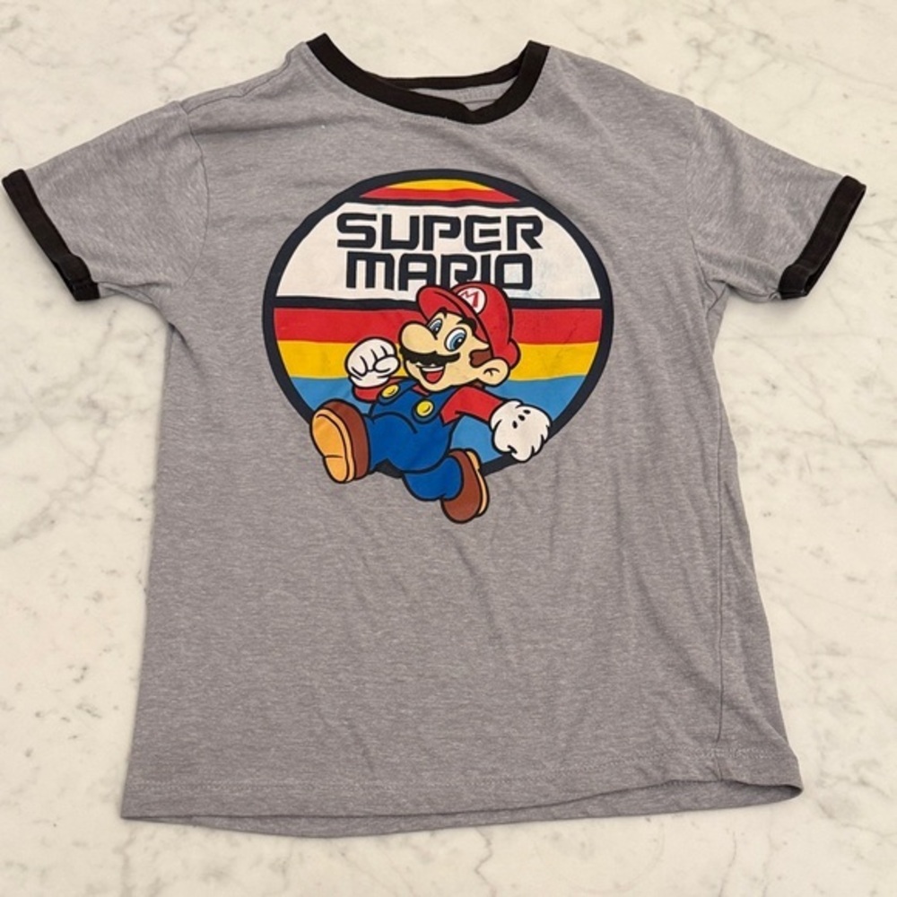 Super Mario Kids T Shirt Gray Nintendo Graphic Tee Boys Youth Small S